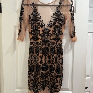 For Love And Lemons Black Embroidered Long Sleeve Dress